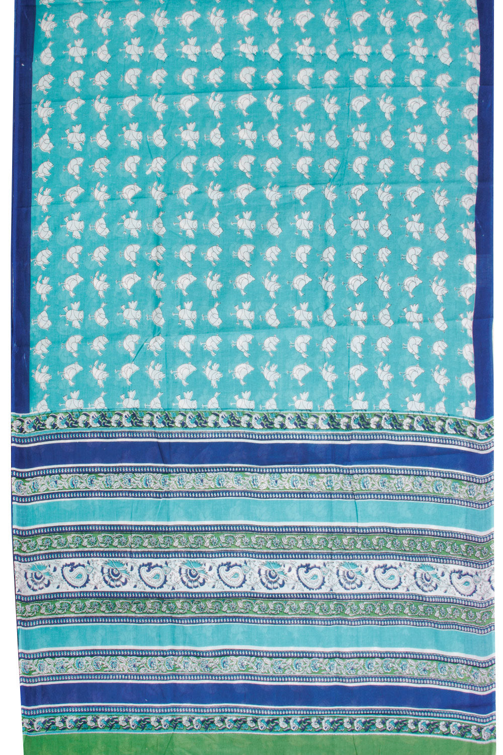Blue Hand Block Printed Cotton Saree 10069078 - Avishya