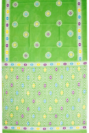 Green Hand Block Printed Cotton Saree 10069080