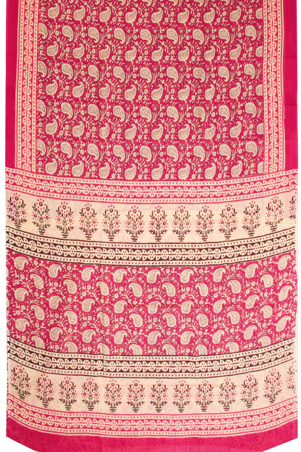 Red Hand Block Printed Cotton Saree 10069081 - Avishya