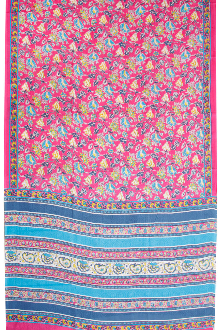 Pink Hand Block Printed Cotton Saree 10069082 - Avishya