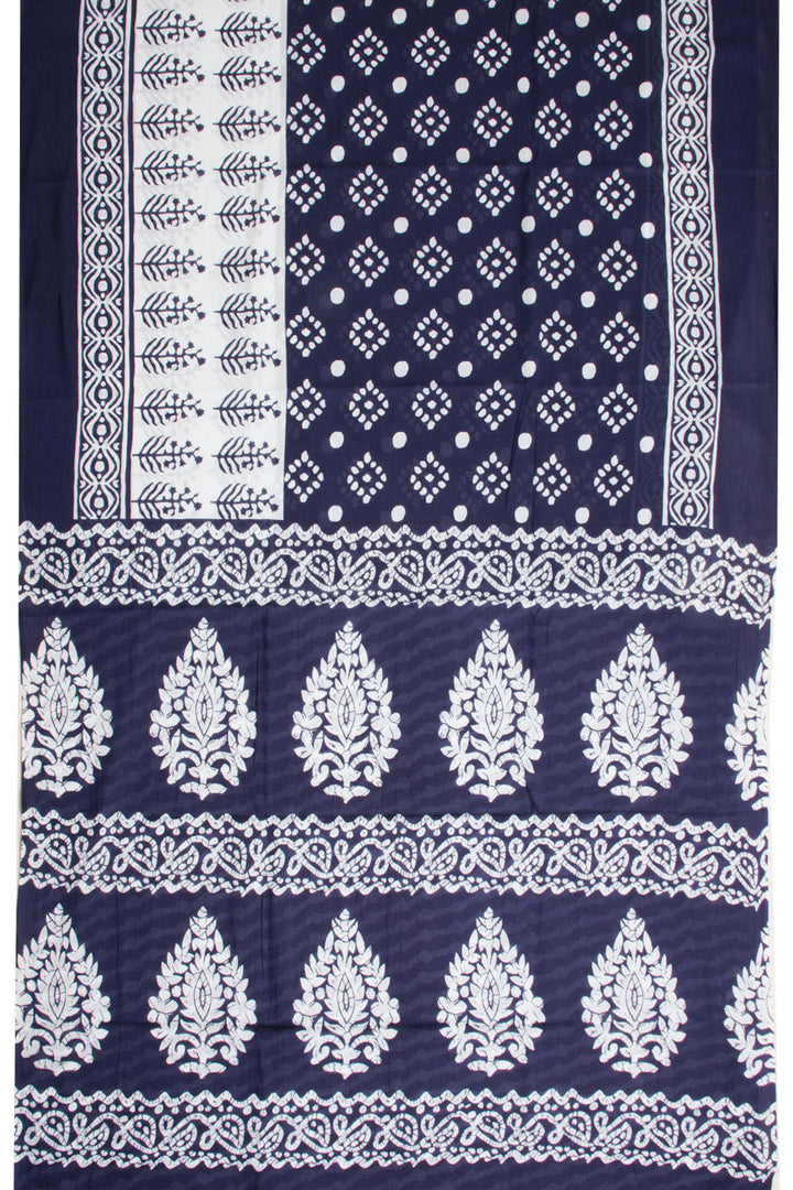 Blue Hand Block Printed Cotton Saree 10069084 - Avishya