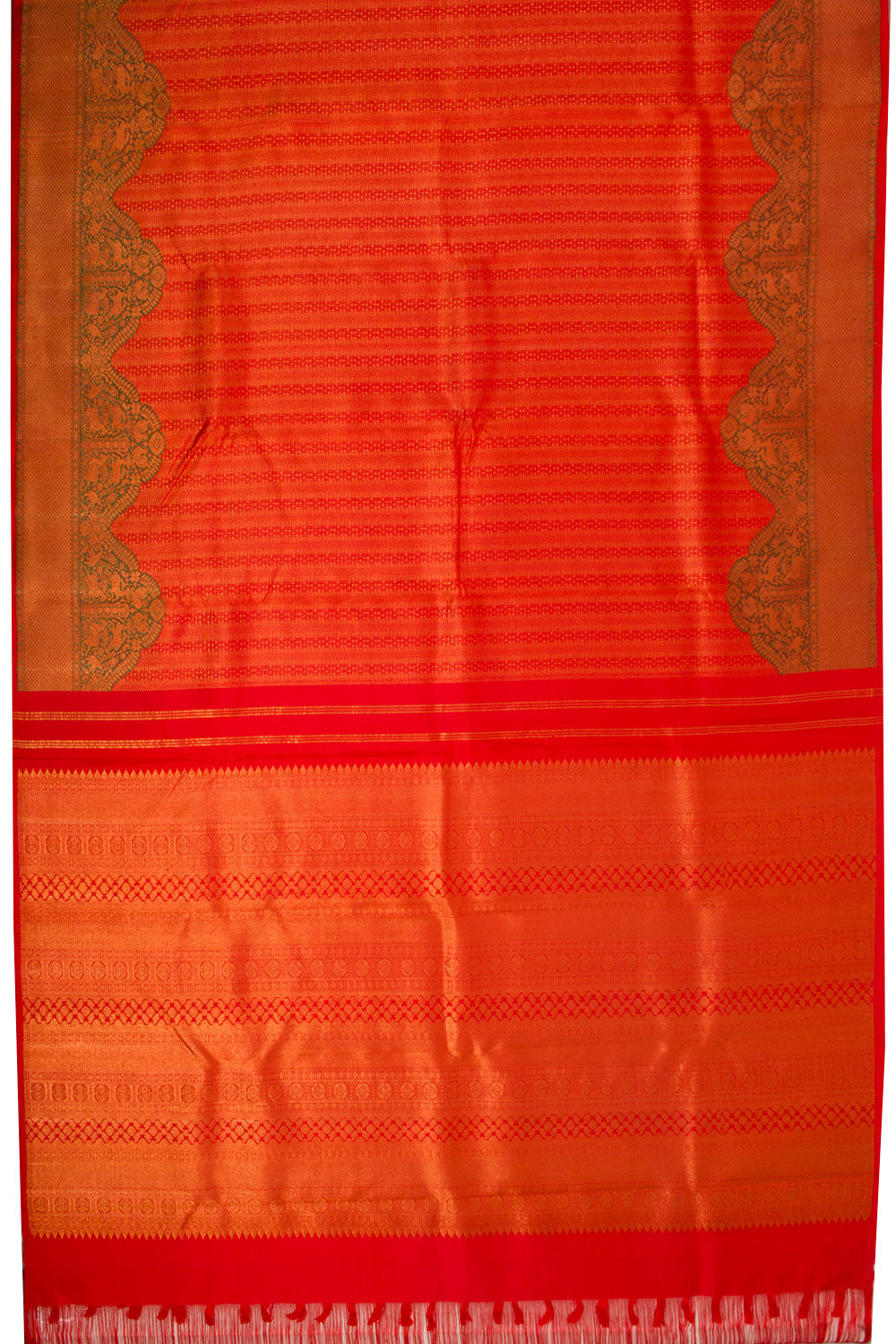 Red Handloom Bridal Korvai Kanjivaram silk saree 10069121 - Avishya