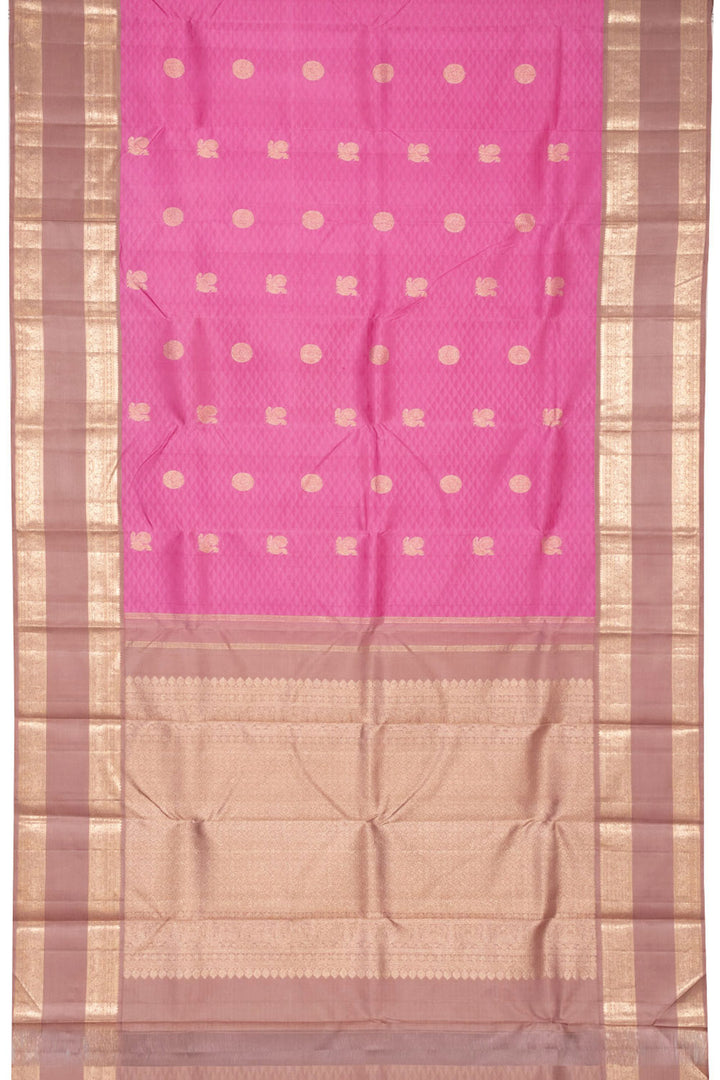 Pink Handloom Bridal Jacquard Korvai Kanjivaram Silk Saree 10069194
