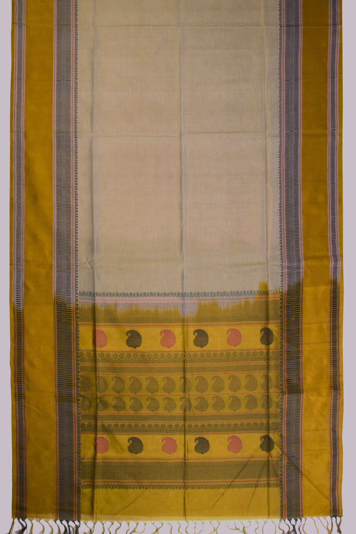 Beige Handloom Kanchi Silk Cotton Saree 10069265 - Avishya