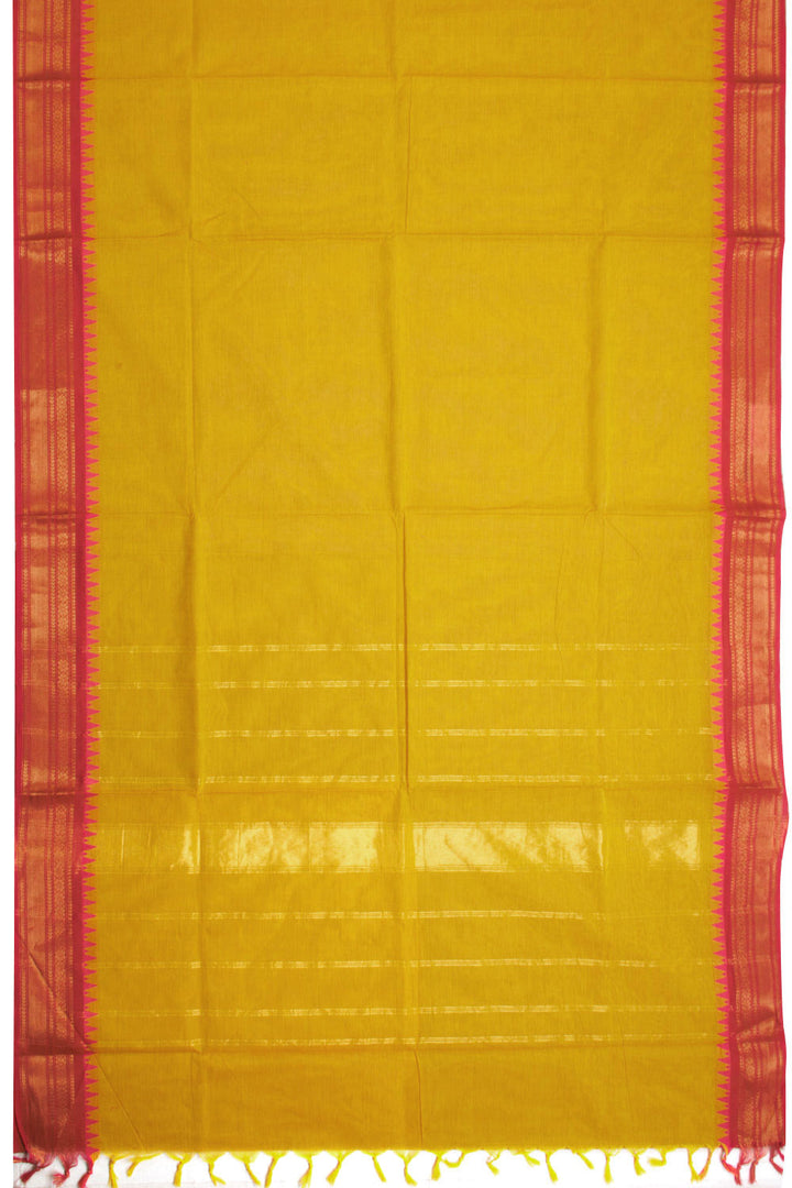 Yellow Handwoven Kanchi Cotton Saree 10069281 - Avishya