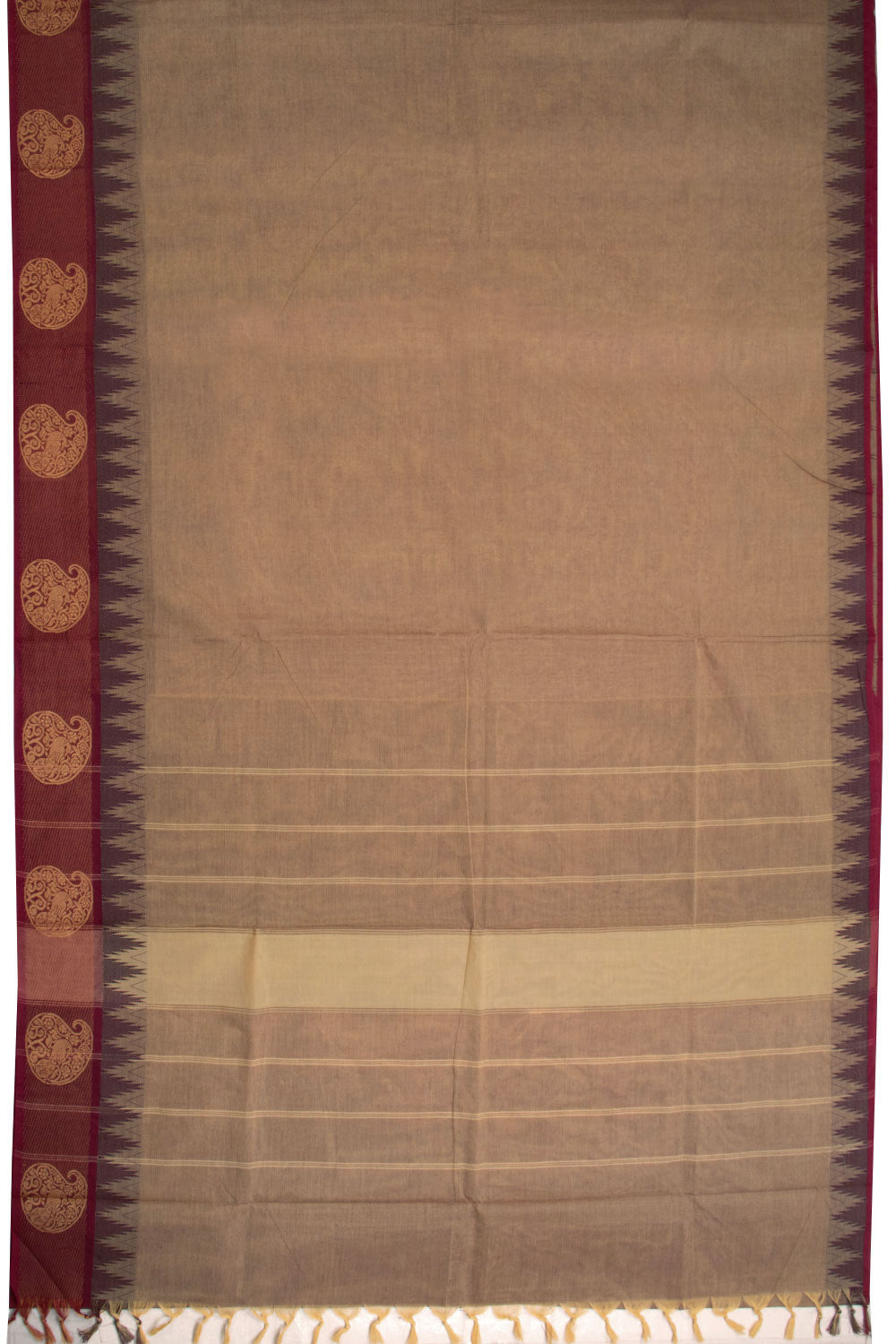 Brown Handwoven Kanchi Cotton Saree 10069374 - Avishya
