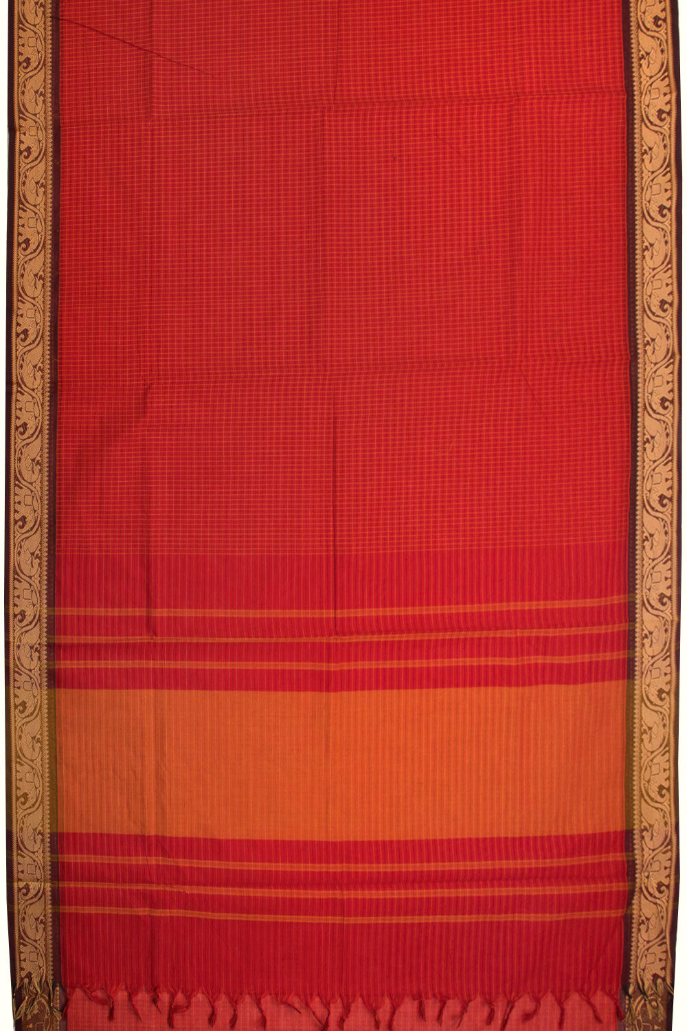 Red Handwoven Kanchi Cotton Saree 10069378 - Avishya