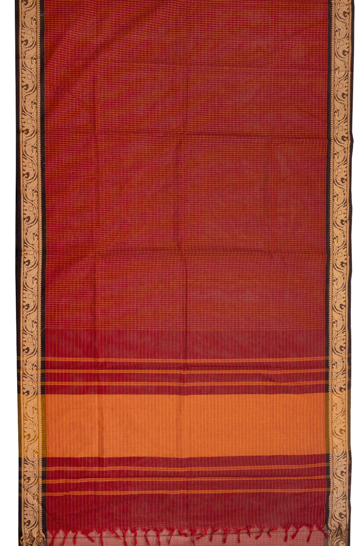 Maroon Handwoven Kanchi Cotton Saree 10069382 - Avishya