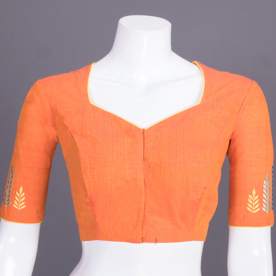 Orange Embroidered Cotton Blouse 10069437 - Avishya