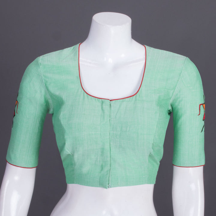 Green Embroidered Cotton Blouse 10069441 - Avishya