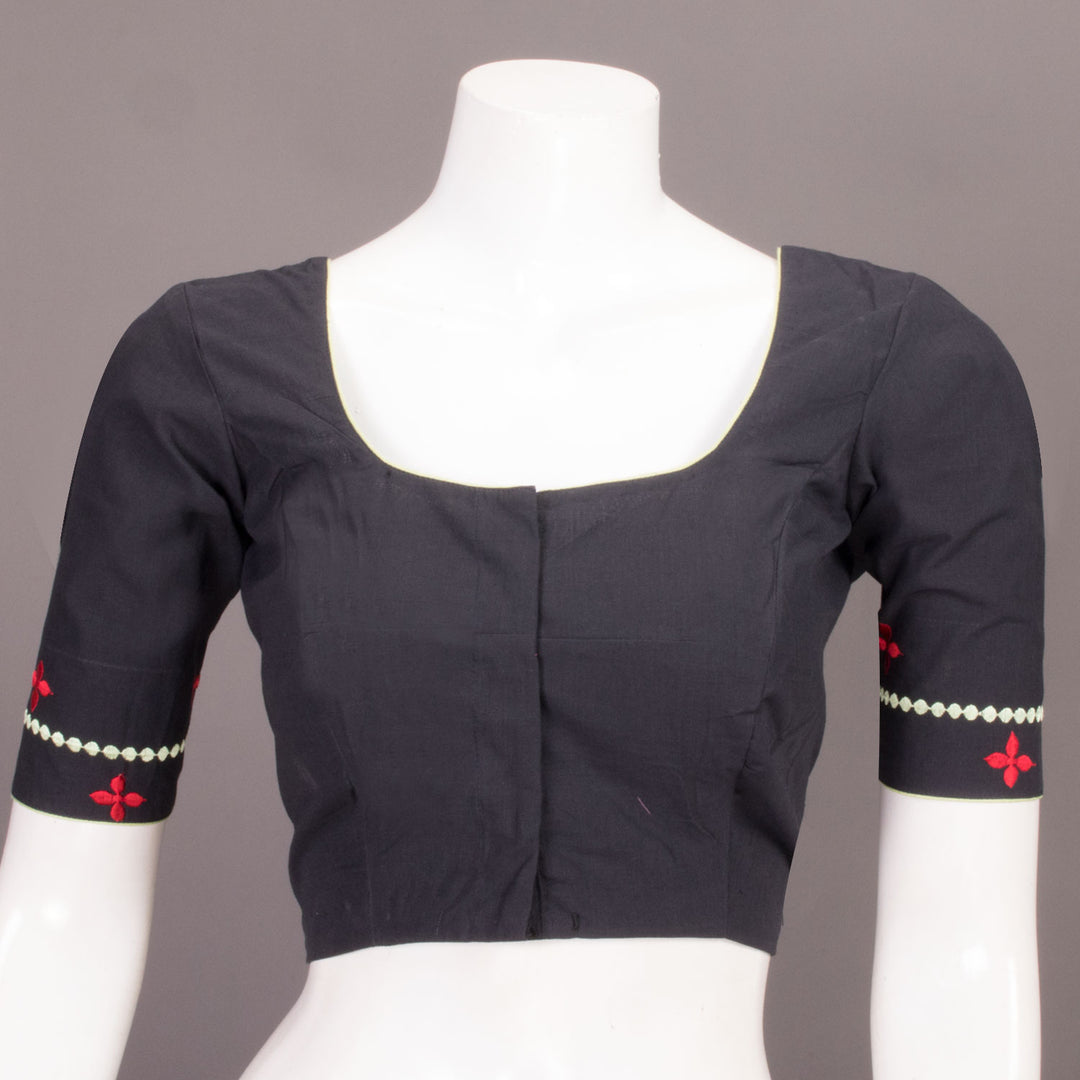 Black Embroidered Cotton Blouse 10069463 - Avishya