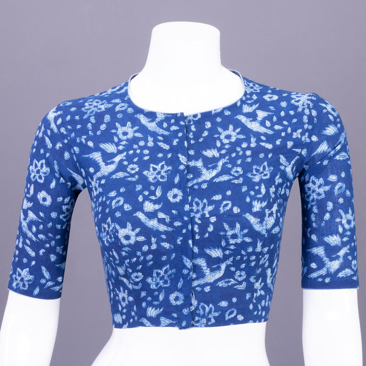 Blue Indigo Handblock Printed Cotton Blouse Without Lining 10069483 - Avishya