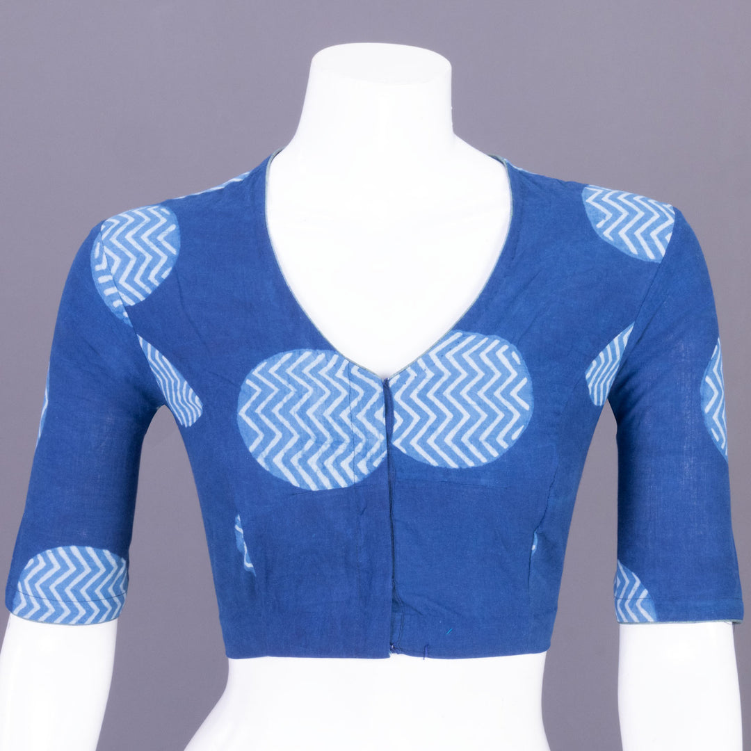 Blue Indigo Handblock Printed Cotton Blouse Without Lining 10069490 - Avishya