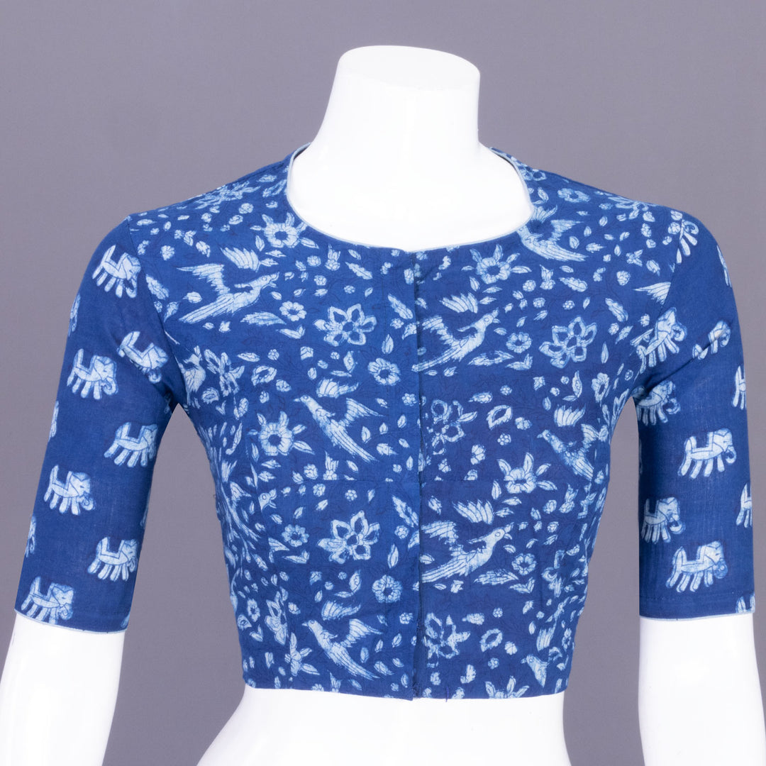 Blue Indigo Handblock Printed Cotton Blouse Without Lining 10069493 - Avishya