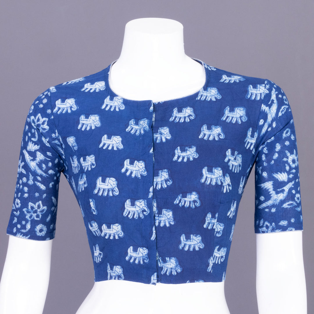 Blue Indigo Handblock Printed Cotton Blouse Without Lining 10069503 - Avishya