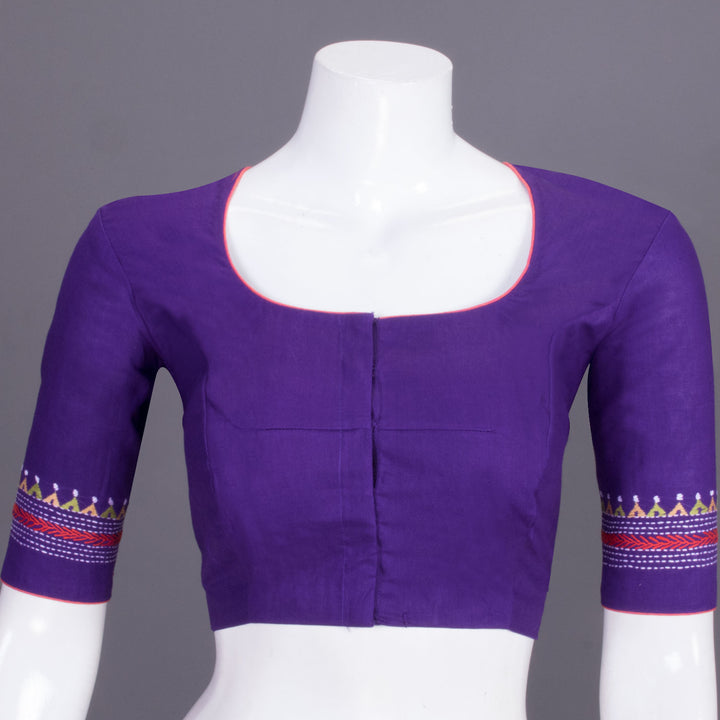Purple Kantha Embroidered Cotton Blouse 10069524 - Avishya