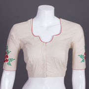 Beige Kantha Embroidered Cotton Blouse 10069528 - Avishya