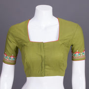 Green Kantha Embroidered Cotton Blouse 10069536 - Avishya