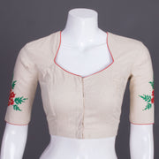 Beige Kantha Embroidered Cotton Blouse 10069544 - Avishya