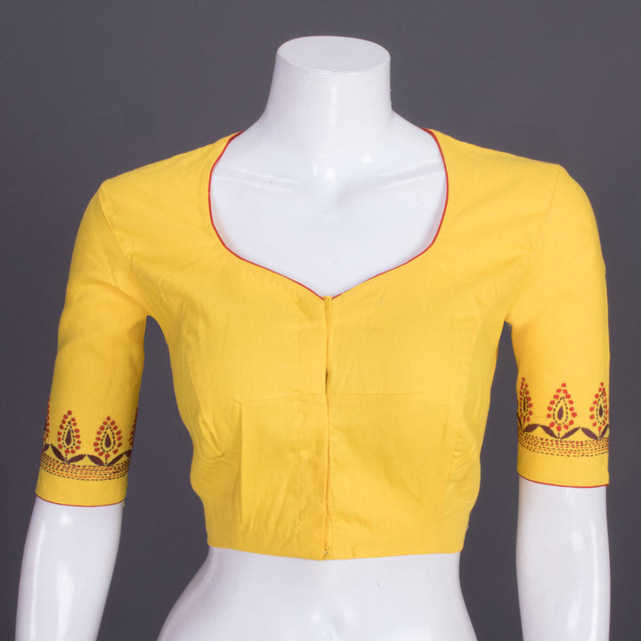 Yellow Kantha Embroidered Cotton Blouse 10069545 - Avishya