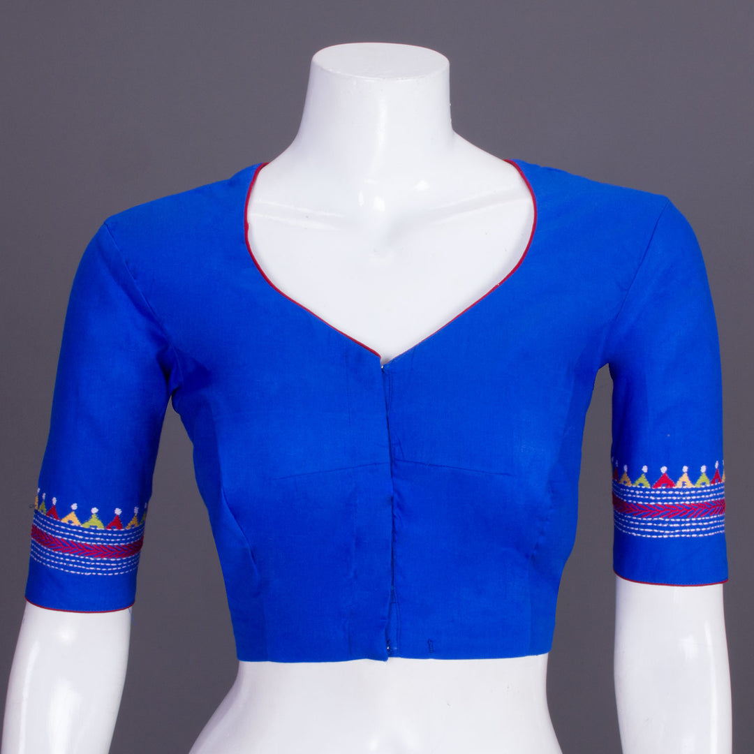 Blue Kantha Embroidered Cotton Blouse 10069547 - Avishya