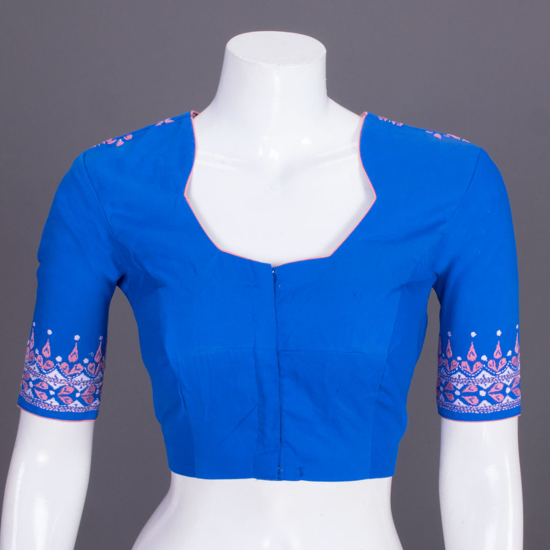 Blue Kantha Embroidered Cotton Blouse 10069548 - Avishya