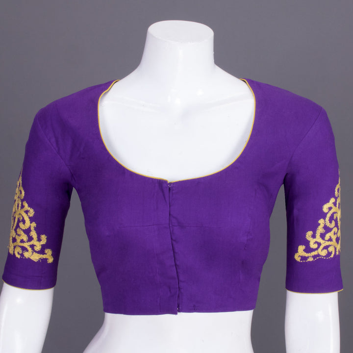 Purple Kantha Embroidered Cotton Blouse 10069550 - Avishya