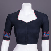 Black Kantha Embroidered Cotton Blouse 10069553 - Avishya