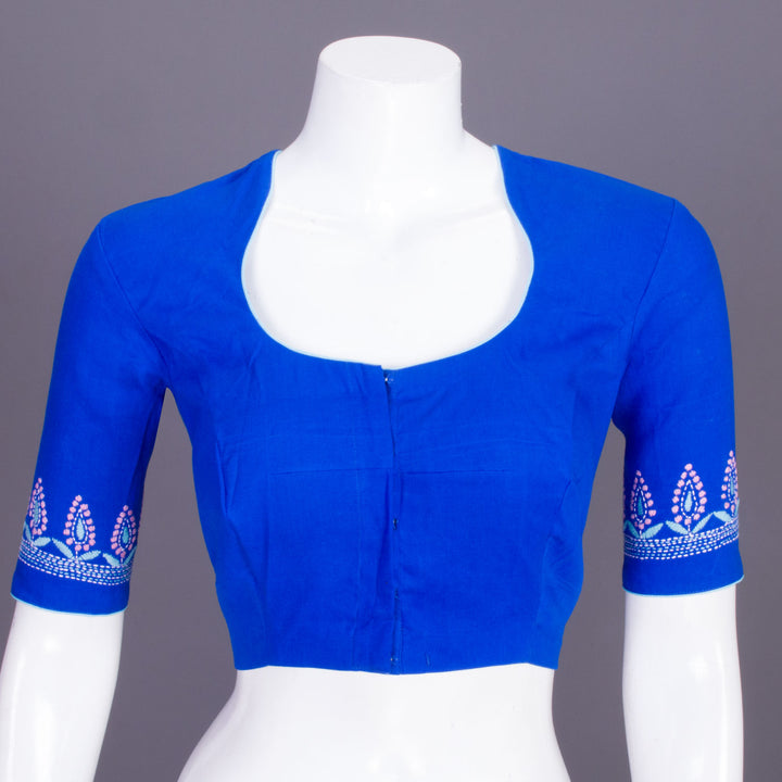 Blue Kantha Embroidered Cotton Blouse 10069555 - Avishya