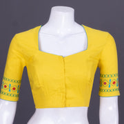 Yellow Kantha Embroidered Cotton Blouse 10069557 - Avishya