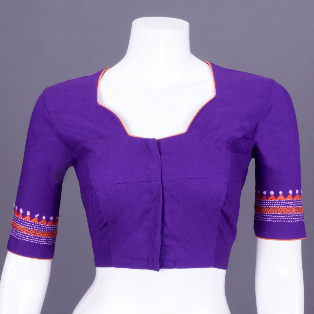 Purple Kantha Embroidered Cotton Blouse 10069563 - Avishya