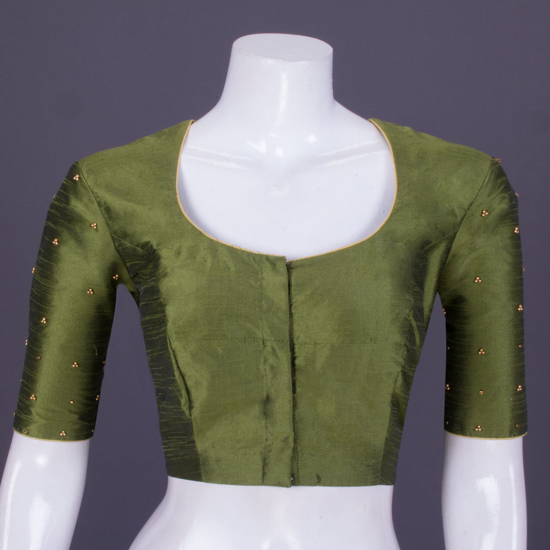 Green Aari Embroidered Raw Silk Blouse 10069595 - Avishya