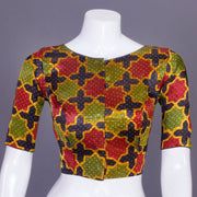Green Handblock Printed Mashru Blouse 10069597 - Avishya