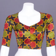 Green Handblock Printed Mashru Blouse 10069598 - Avishya