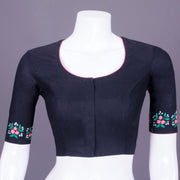 Black Kantha Embroidered Cotton Blouse 10069758 - Avishya