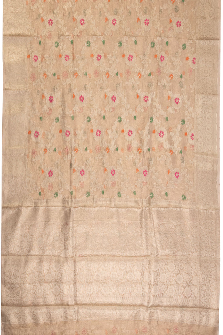 Beige Banarasi Crushed Tissue Organza Saree 10069833 - Avishya