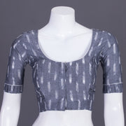 Grey Handcrafted Ikat Cotton Blouse Without Lining 10069944 - Avishya