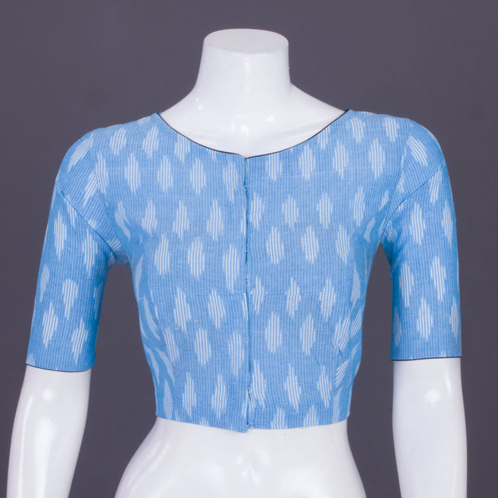 Blue Handcrafted Ikat Cotton Blouse Without Lining 10069950 - Avishya