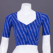 Blue Handcrafted Ikat Cotton Blouse Without Lining 10069954 - Avishya