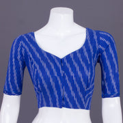 Blue Handcrafted Ikat Cotton Blouse Without Lining 10069957 - Avishya