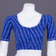 Blue Handcrafted Ikat Cotton Blouse Without Lining 10069958- Avishya