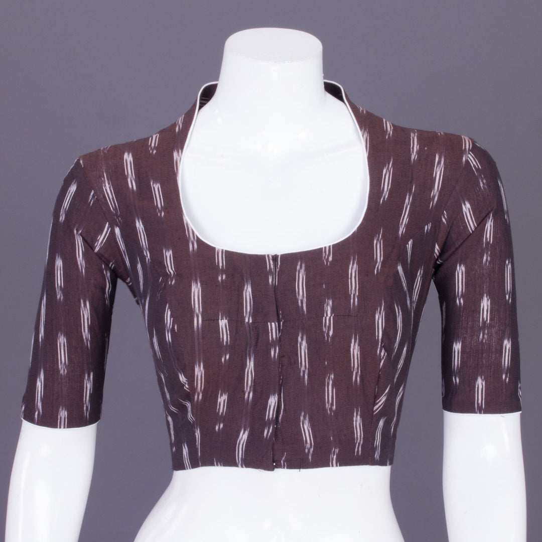 Brown Handcrafted Ikat Cotton Blouse Without Lining 10069960 - Avishya