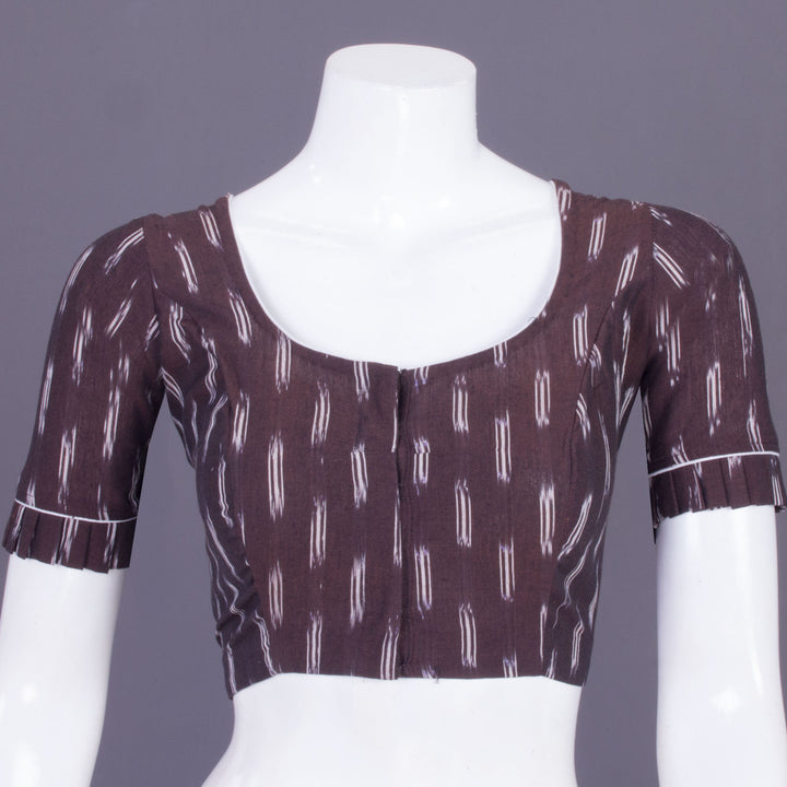 Brown Handcrafted Ikat Cotton Blouse Without Lining 10069962 - Avishya