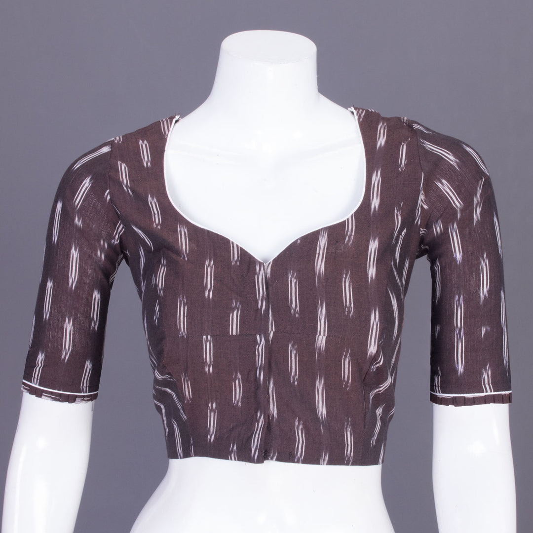 Brown Handcrafted Ikat Cotton Blouse Without Lining 10069963 - Avishya