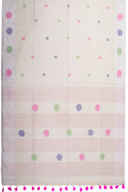 Off White Bengal Phulia Silk Cotton Saree With sequin embellished Pallu