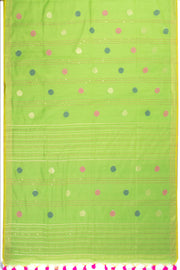 Lime Green Bengal Phulia Silk Cotton Saree With Sequin Embellished Pallu 10070190