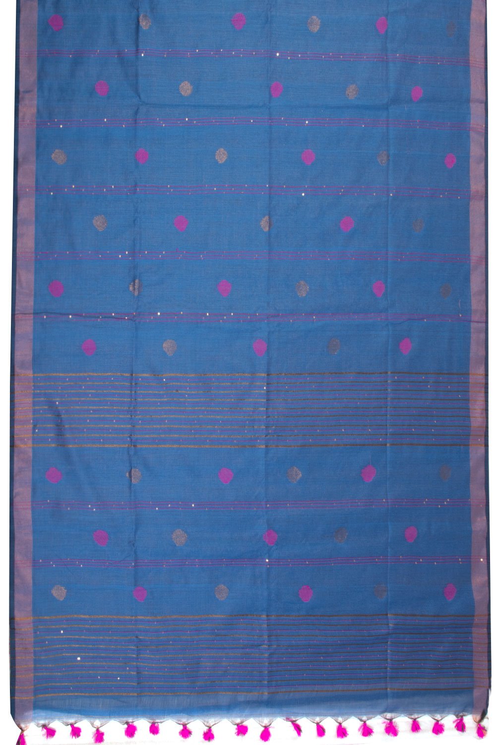 Cobalt Blue Bengal Phulia Silk Cotton Saree With sequin embellished Pallu 