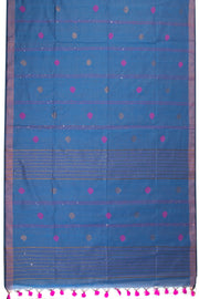 Cobalt Blue Bengal Phulia Silk Cotton Saree With sequin embellished Pallu 