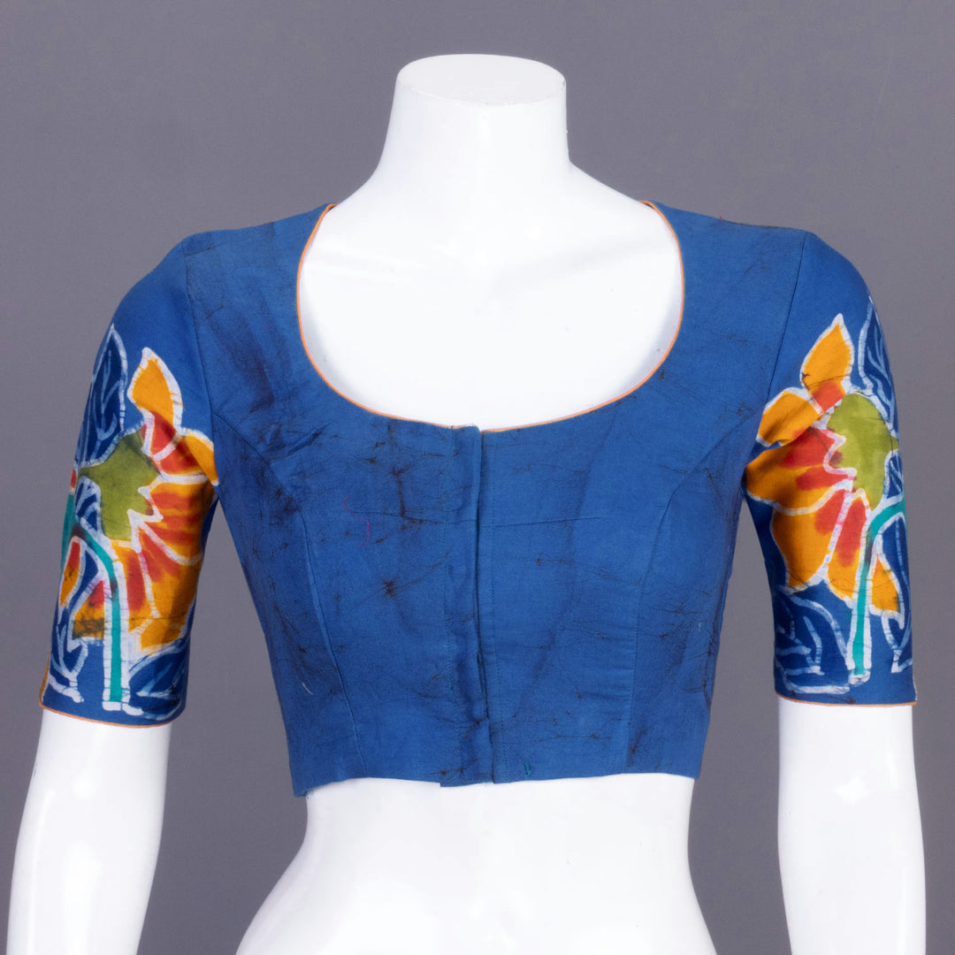 Blue Batik Handpainted Cotton Blouse-Avishya