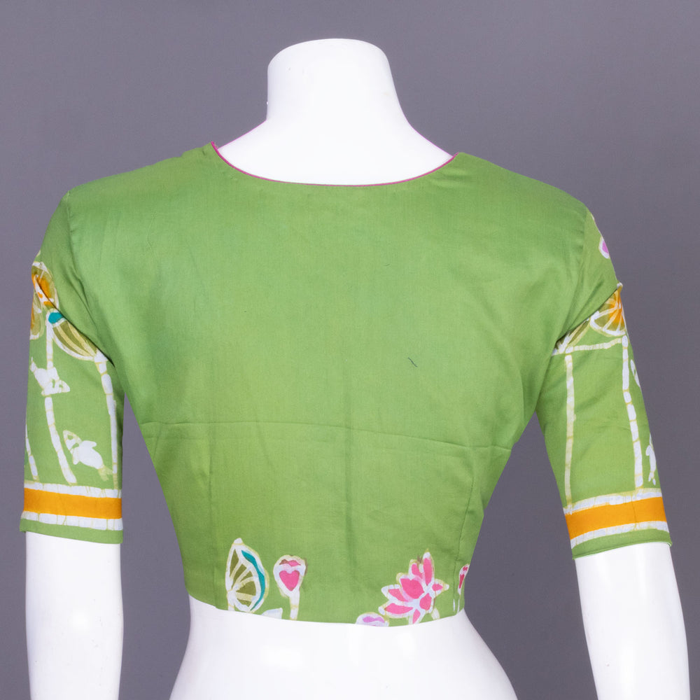 Green Batik Handpainted Cotton Blouse - Avishya